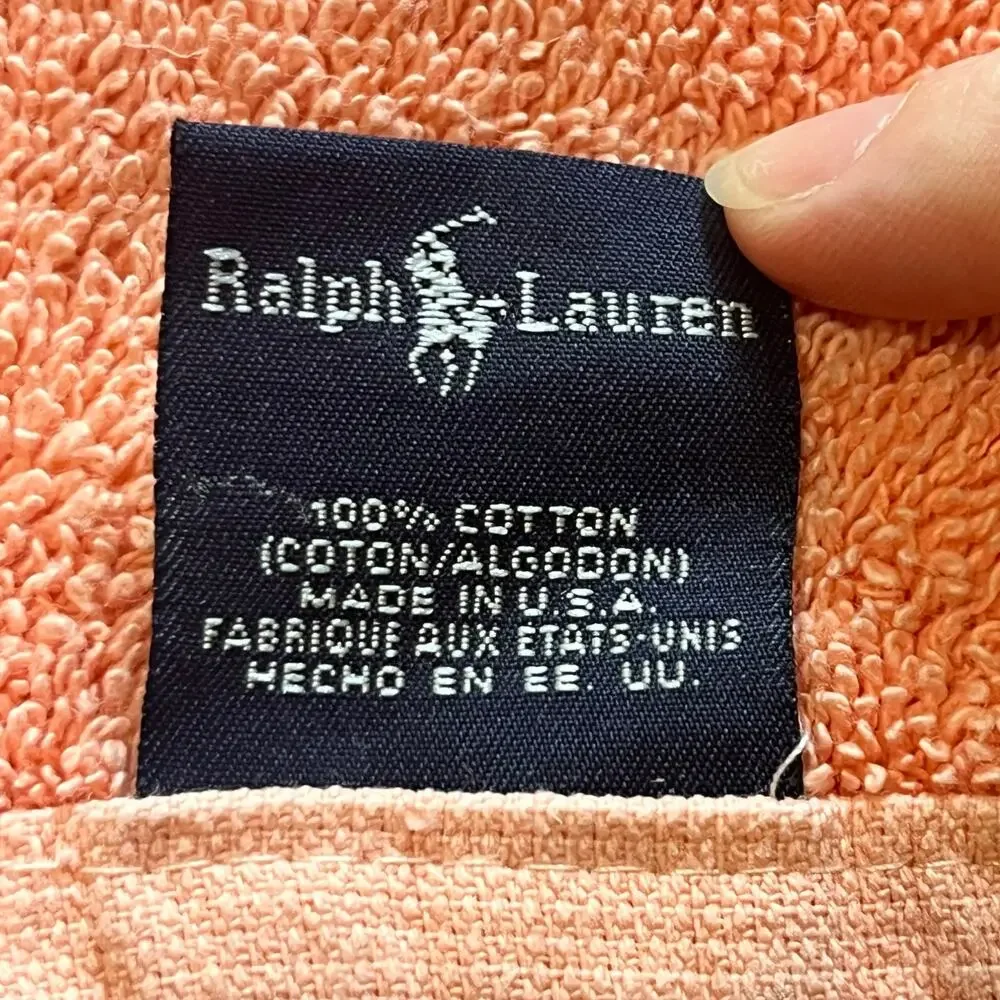 Vintage Ralph Lauren coral pink cotton bath mat embroidered polo logo‎